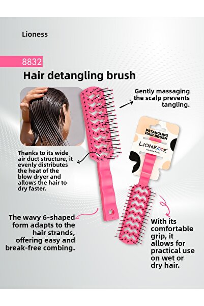 Lionesse Hair Brush 8832 – Hair Lightening, Lightweight and Durable, Pink