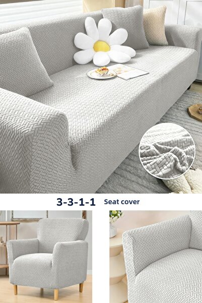 DONATEV 3.3.1.1 غطاء كرسي كريمي اللون، طقم أغطية أريكة مرنة