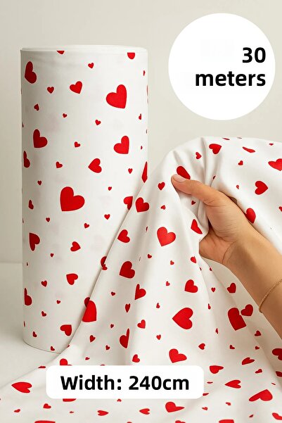 Morlay 30 Yards Cotton Red Heart Poplin Fabric Width: 240 cm for Duvet Cover, Bed Sheet, Pillowcase, Dress, Bag