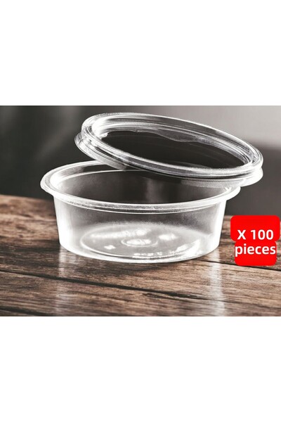 Eltron وعاء وغطاء شفاف سعة 150 سي سي، عبوة من 100 قطعة |   وعاء للحلويات والآ...