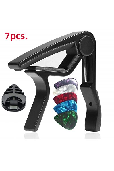 Choice كابو جيتار أسود مكون من 7 قطع للجيتار الأكوستيك والكهربائي مع 5 ريشات مجانية و1 هول