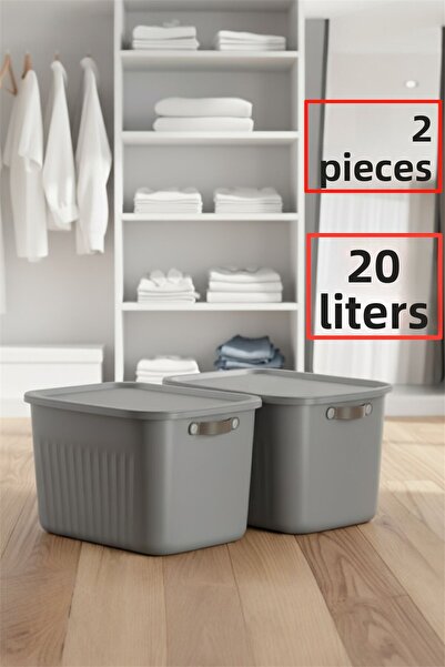 Bayev 2 Pieces Gray 20 Lt Boxsis Set Mega Size Multi-Purpose Box with Lid Closet Organizer Organizer-Hobby Box