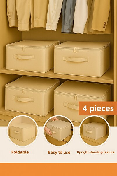 Serstil 4 Pieces - Underbed Storage Box with Handles, Inside Cabinet Supported Box Container 35X42X23 cm - Beige