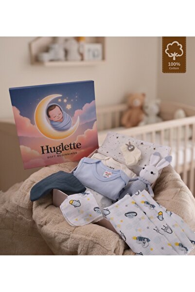 Huglette نوفا - طقم فاخر للأطفال حديثي الولادة - أميجورومي + غطاء موسلين + بد...