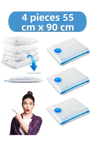 MERT AMBALAJ ÜRÜNLERİ 4Pcs (55*90)Cm Vacuum Bag Quilt Bag Suitcase Organizer Wardrobe Organizer Vacuum Bag