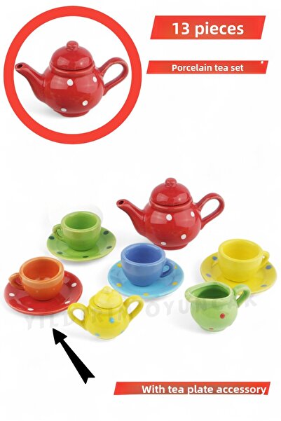 YILDIRIM OYUNCAK 13 Piece Porcelain Tea Cup Set with Accessories - Toy Dollhouse Kitchen Porcelain Cup Set