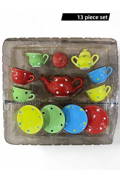 YILDIRIM OYUNCAK 13 Piece Porcelain Tea Cup Set with Accessories - Toy Dollhouse Kitchen Porcelain Cup Set