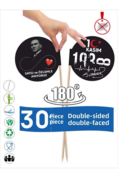 Bayrak Kürdan November 10 We Commemorate Atatürk with Respect and Longing Written Event - 10cm 30 Pieces