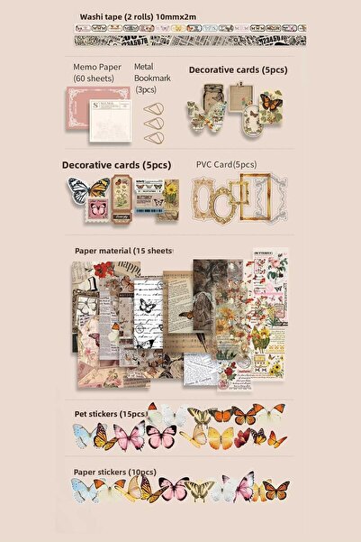 Buka Shops Nature Whisper Series 140 Piece Butterfly Set (with 256 Pages Notebook) - Gift Boxed Journal, Sticker