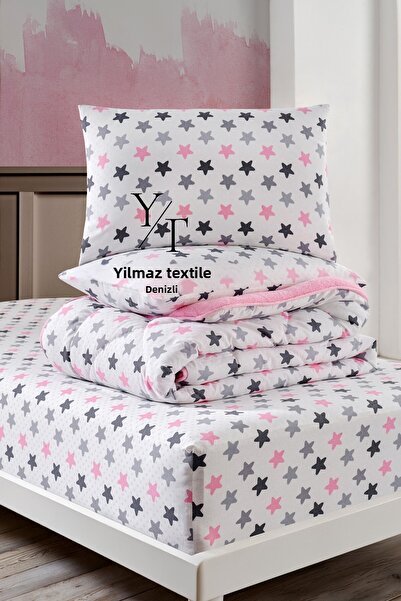 ChicMaison Μονό σετ ύπνου Puffy |   Με ελαστικό σεντόνι |   Ροζ Αστέρι