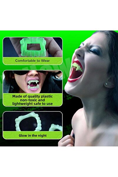 ZERO LAND Nrzsnt Glow-In-The-Dark Phosphorescent Double Lip False Teeth (214846) Vampire Tooth