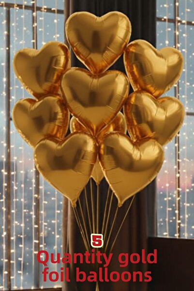 SkyPop 5 قطع بالونات فويل ذهبية على شكل قلب مقاس 45 سم، للحبيب، يوم خاص، عيد ...