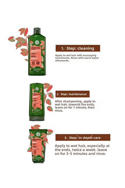 Yves Rocher Repairing Prebiotic 3-Piece Set Shampoo Cream Mask Moisturizing Vegan Care for Damaged Hair