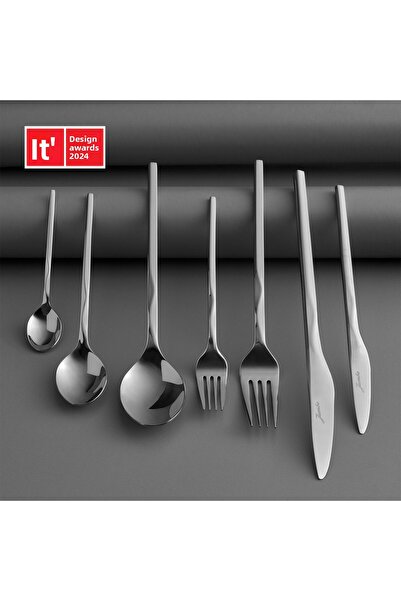 Jumbo مجموعة سكاكين ملعقة شوكة فولاذية من فلوكتوس مكونة من 84 قطعة تتسع لـ 12...