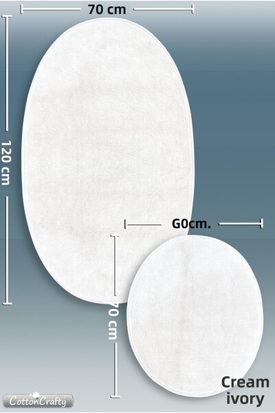 Cotton Crafty Cotton Woven Water Absorbent Bath Mat Set, Bathroom Rug Flat Oval Pattern Set of 2 70X120 cm - 60X70 cm