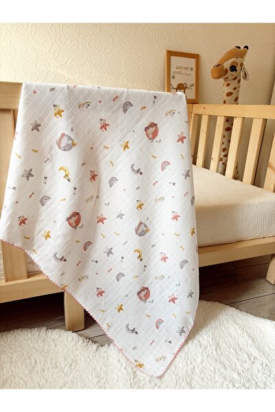 Cloudy طقم موسلين بنقشة نجمة وردية مكون من 10 قطع - بطانية للأطفال حديثي الولادة، مقاس 80 × 90 سم