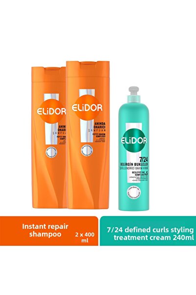 Elidor Shampoo Instant Repair 400 ml X2 + 7/24 Styling Care Cream Defined Cur...