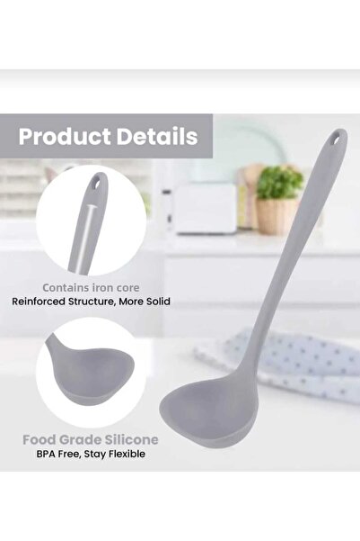 elfnur 2 Piece Hard Tip Heat Resistant Fireproof Non-Stick Silicone Spatula Ladle Set 30 cm