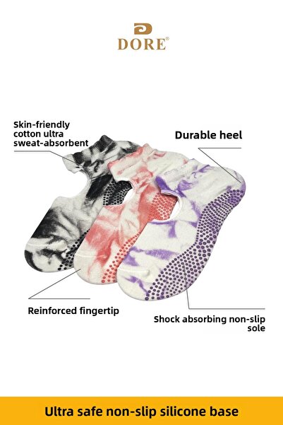 Dore Set original de 3 șosete pentru yoga pentru femei, cu talpă anti-alunecare, model scurt, batik, pentru Pilates și yoga, 3 perechi