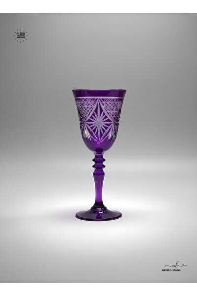 AKDEN STORE Crystal Cut Decorative Footed Water Glass, Footed Goblet