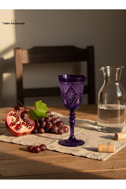 AKDEN STORE Crystal Cut Decorative Footed Water Glass, Footed Goblet