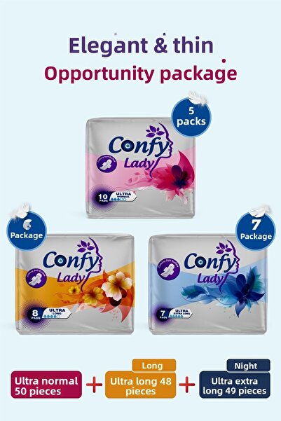 Confy Lady فوط صحية فائقة النعومة، عبوة أنيقة ورقيقة - 147 قطعة