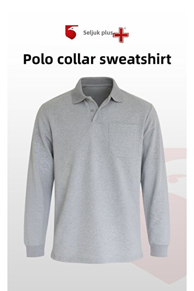 Selçuklu Plus Gray Polo Neck Sweatshirt – 2 Thread Fabric, Long Sleeve Comfortable Workwear and Suitable for Daily Use Erk