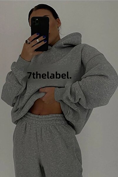 DUBU BUTİK Mood The Label Σετ χειμερινής φόρμας - Γκρι εμπριμέ κουκούλα Oversize Raster