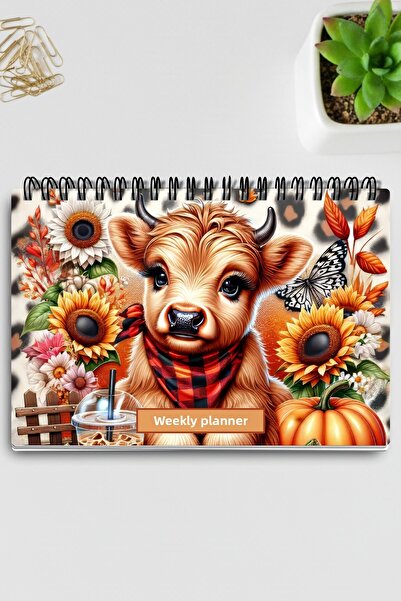qoeuyl boutique Planificator săptămânal cu listă de note A5 cu tematică de toamnă cu vacă drăguță