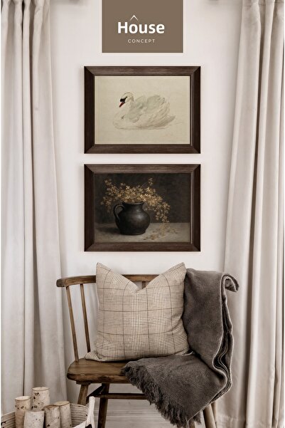 Hane Concept Set de pictură vintage cu vază de lebădă și natură moartă |   De...