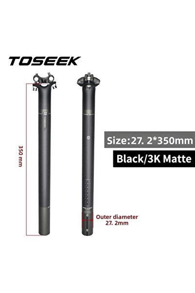 TOSEEK عمود مقعد من الكربون غير اللامع مقاس 27.2-350 مع إزاحة 0 مم عمود مقعد ...