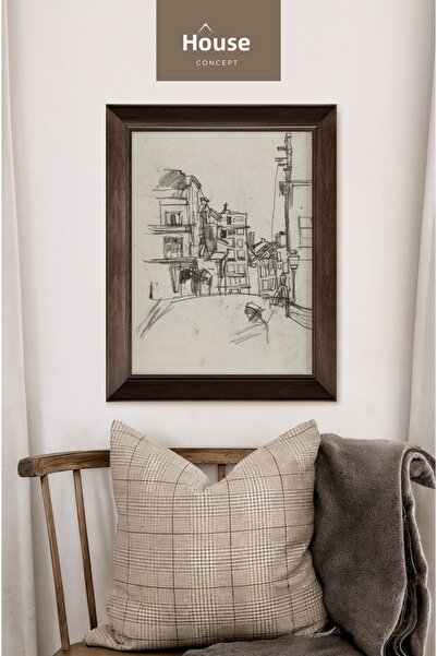 Hane Concept Tablou de oraș înrămat în stil desenat manual, poster artistic c...