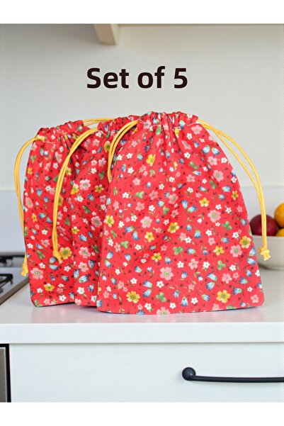 DEHNA Set of 5 Fabric Storage Bags – Natural Organization & Practical Use (12X15) cm