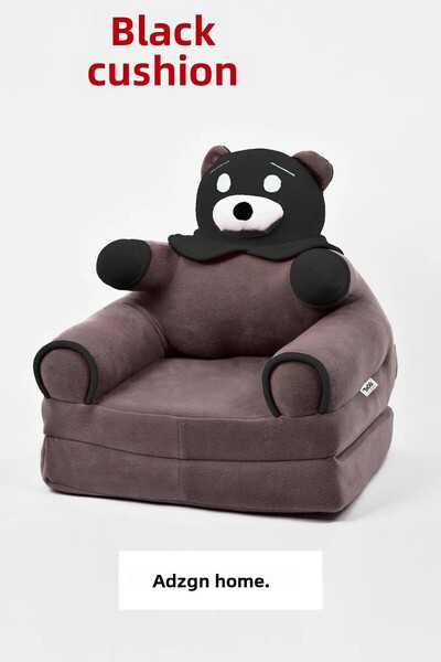 DZGN HOME كرسي أطفال محمول قابل للطي على شكل دب إسفنجي - كرسي أطفال - أسود
