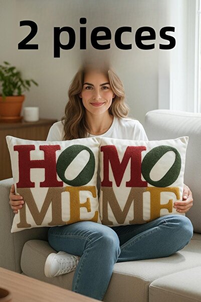 HD HOME COLLECTİON Țesătură de in (2 bucăți) Husă de pernă cu model brodat pe...