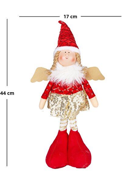 Herdekora Christmas Ornament, Standing Winged Fairy Figure, Red - Gold Skirt, 17X44 cm