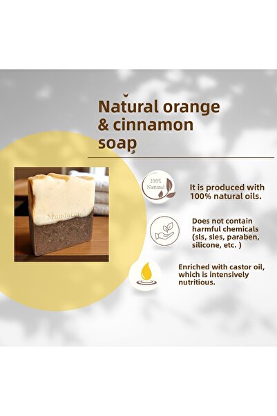 MundoLindo Natural Orange and Cinnamon Solid Soap with Castor Oil Additive 10...