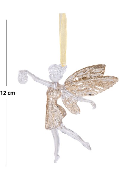 Herdekora Christmas Ornament, Angel, Transparent-Champagne - Hanging, Acrylic Glass, Glitter Wings, Glitter Dress, Holding Ball
