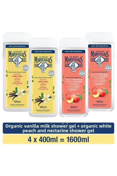 Le Petit Marseillais Organic Vanilla Milk Shower Gel 400 ml X2 + White Peach ...
