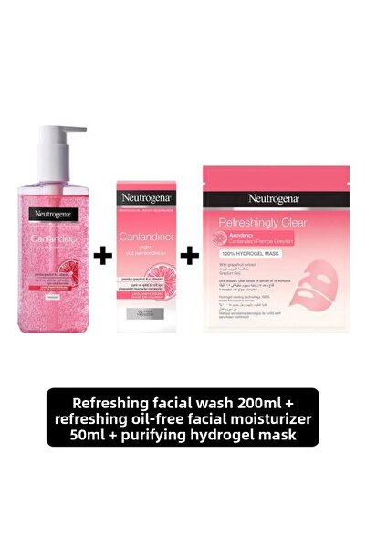 Neutrogena جل غسول منشط للوجه 200 مل + كريم مرطب 50 مل + قناع هيدروجيل منقي