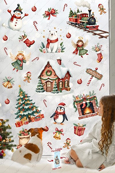 MSticker Christmas New Year Glass Sticker Set 60+ Pieces – Double-Sided Printing, Waterproof, Snowflake & Christmas