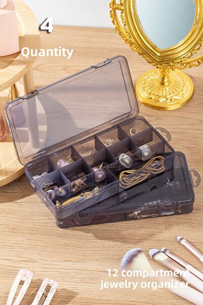 Porsima Org-600 4-Piece Multi-Purpose Compartment Transparent Box Organizer with Lid Bead Jewelry Box Jewelry Organizer