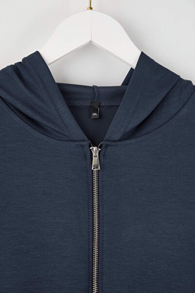 Trendyol Curve Indigo Thin Soft Comfortable Flowy Fabric Front Zipper Plus Size Tracksuit Set Tbbaw26Ts00017