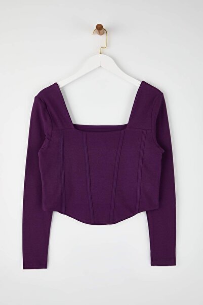 Trendyol Curve Μωβ πλεκτή μπλούζα με λεπτομέρεια με κορδόνια μεγάλου μεγέθους TBBAW23AF00118