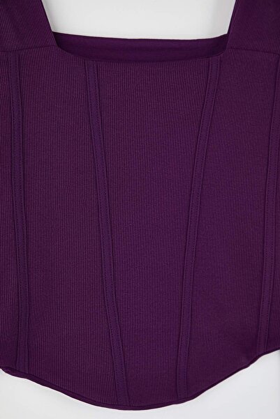 Trendyol Curve Μωβ πλεκτή μπλούζα με λεπτομέρεια με κορδόνια μεγάλου μεγέθους TBBAW23AF00118