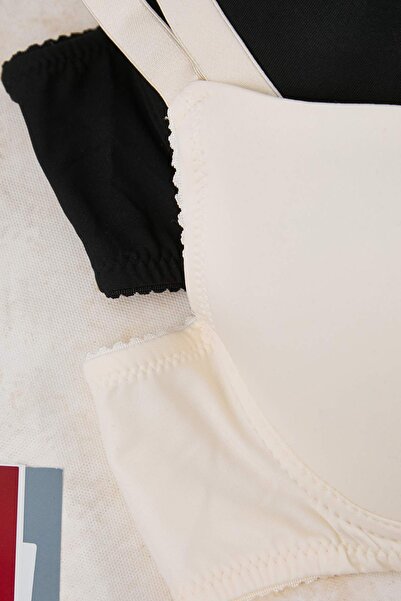 Trendyol Curve Μαύρο-εκρού Σουτιέν με μπλουζάκι 2 συσκευασιών Σταθερό κάλυμμα χωρίς επένδυση Σουτιέν μεγάλου μεγέθους TBBAW26CW00009