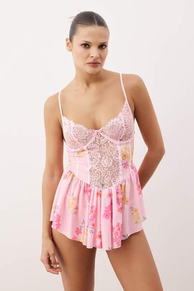 Trendyol Collection Ροζ ζέρσεϊ φλοράλ Babydoll THMAW26LL00013