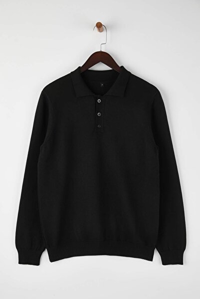 Trendyol Collection Black Regular Polo Neck Plain Sweater Tmnaw24Kz00067