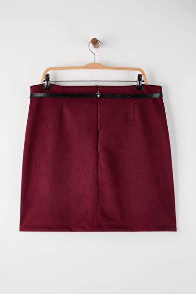 Trendyol Curve Φούστα μεγάλου μεγέθους από υφαντό σουέντ με μπορντό τσέπες TBBAW26AZ00009