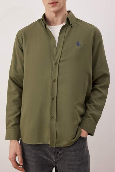Trendyol Collection Dark Khaki Regular Fit Embroidery Detailed Oxford Easy-Iron Smart Shirt Tmnaw25Go00036